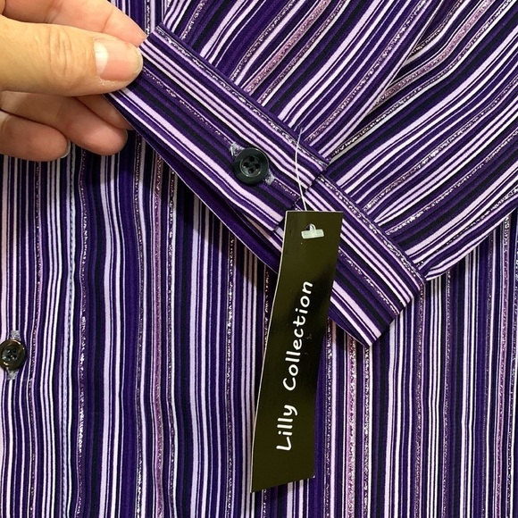 Lilly Collection | Purple Striped Button Down Metallic Thread Shirt Dress NWT S - Picture 9 of 17